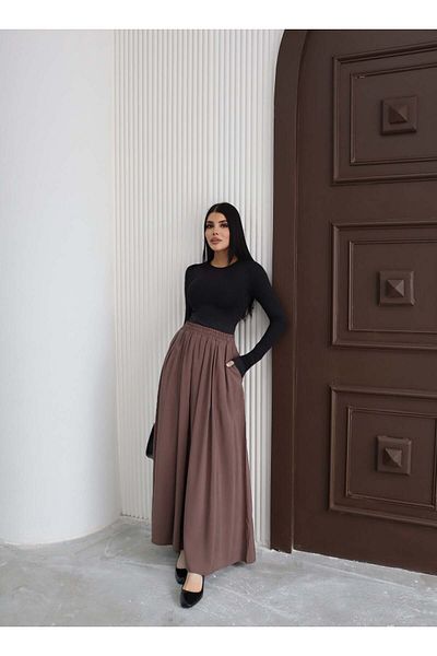 Hatun Atila Пола с джобове и еластична талия от модал, 8821 кафява