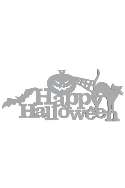 OEM Decoratiune "HAPPY HALOWEEN" bat and cat, noapte mistica 21 x 19 cm argintiu