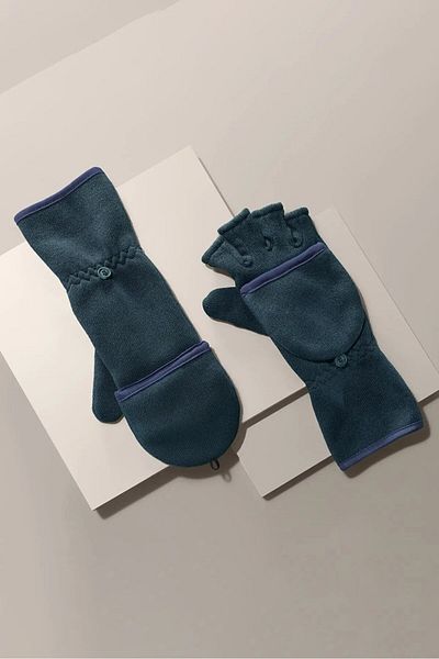 Tchibo Men Knit Fleece Folding Mittens, Navy Blue