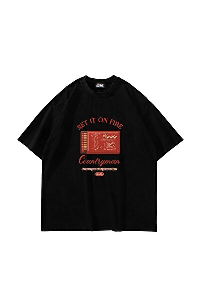 Tarzsokak Set It On Fire Imprimat Oversize Unisex Negru