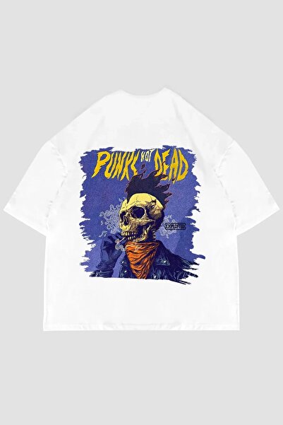 Tarzsokak Punks Not Dead Spate Imprimat Oversize Unisex Alb