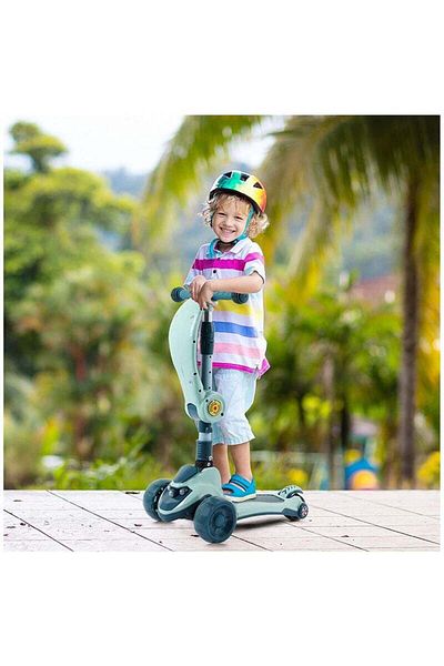 COOYA 3 In 1 Children Scooter with Flashing Wheel,with Removable Seat and Adjustable Handlebars,Green