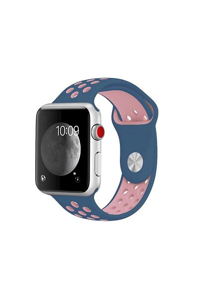 REDz Accessories Perforated Sport Band, Compatible With Apple Watch, Silicone, Navy Blue Pink - 44/45/46/49 Mm, Large