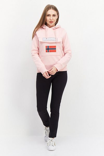 Geographical Norway Women Hooded Long Sleeve Embroiered Logo Sweatshirt, Pink