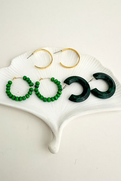 Modex Green Three Pair Colorful Hoop Earrings Set (Diater 3 cm)