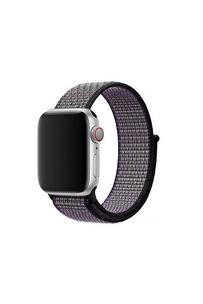 REDz Accessories Curea sport, compatibilă cu Apple Watch, textilă, inserții violet-verde, neagră - 38/40/41 mm