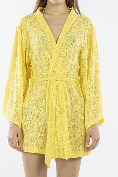 Nicoletta Γυναικείο φόρεμα Pareo Kaftan Δαντελένιο κίτρινο