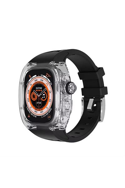 REDz Accessories Curea hibridă cu carcasă rezistentă la șocuri, Apple Watch Ultra 49 mm, reglabilă, silicon, neagră/transparentă