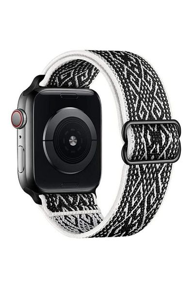 REDz Accessories Curea elastică din nailon, compatibilă cu Apple Watch, reglabilă, albă cu model - 44/45/46/49 mm