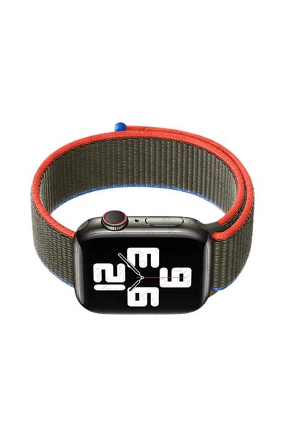 REDz Accessories Curea sport, compatibilă cu Apple Watch, nailon, Hedgehog, kaki/roșu/albastru - 38/40/41 mm