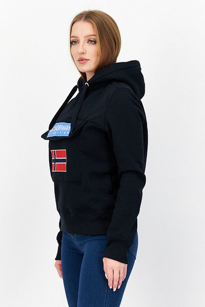 Geographical Norway Women Hooded Long Sleeve Embroiered Logo Sweatshirt, Navy