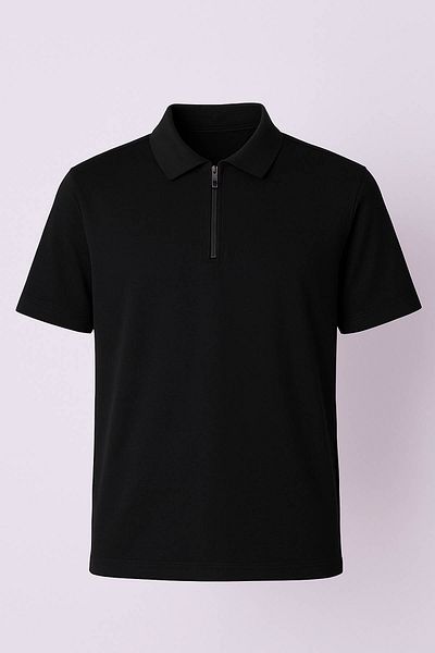 trender Lycra Single Jersey Half Zipper Black Men's Polo Neck T-Shirt 2972