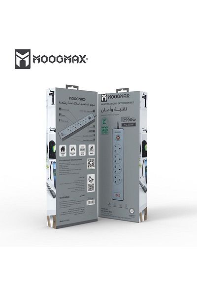 MOOGMAX توصيلة كهربائية حاصلة على شهادة الجودة أربعة مقابس ومنفذ من النوع C يدعم الشحن السريع بطول 3 متر
