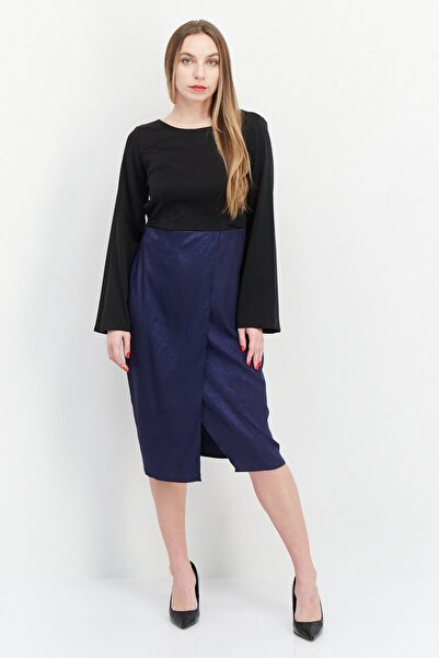 Closet فستان نسائي متوسط الطول بلونين، أسود