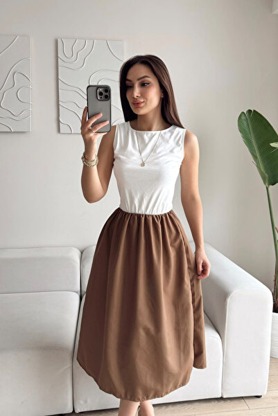 Sindimoda Cliff Bisiklet Yaka Kolsuz Midi Elbise 8423