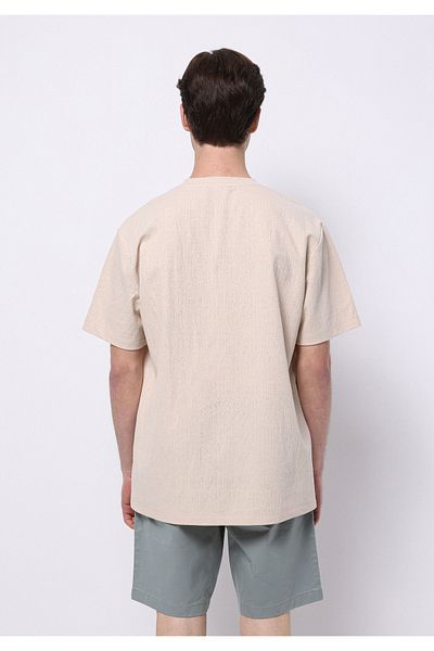 Colin's Tricou cu mânecă scurtă pentru bărbați, cu gât rotund, jacquard, bej