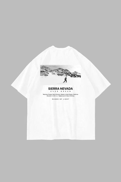 Tarzsokak Sierra Nevada Imprimat Oversize Unisex Alb