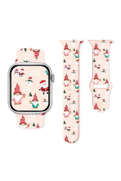 REDz Accessories Merry Christmas Gnomes Strap, Sport, For Apple Watch, Christmas Design, Silicone, Pink - 38/40/41 mm