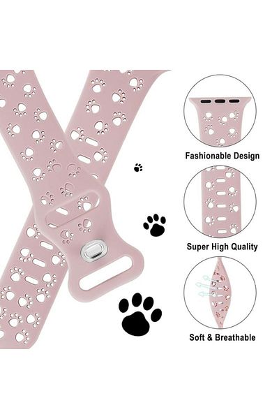REDz Accessories Puppy Paws Sport Strap, Compatible With Apple Watch, Puppy Paws Design, Silicone, Pink - 38/40/41 Mm