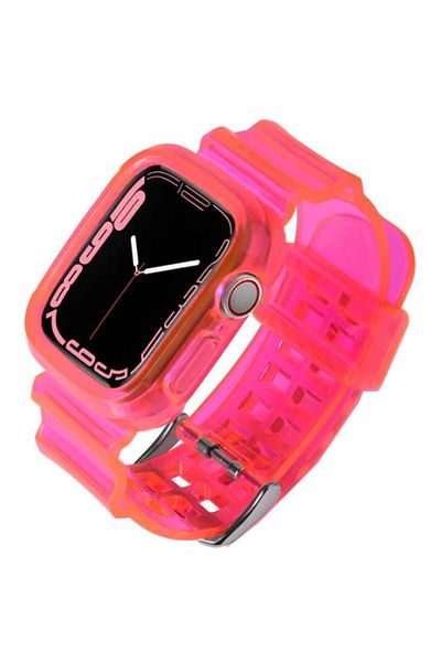 REDz Accessories 2 In 1 Strap With Case, Apple Watch, Shockproof, Silicone, Hot Pink - Watch 42/44/45 Mm
