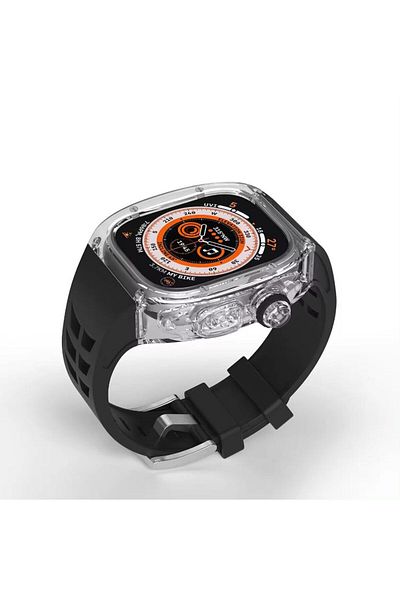 REDz Accessories Curea hibridă cu carcasă rezistentă la șocuri, Apple Watch Ultra 49 mm, reglabilă, silicon, neagră/transparentă