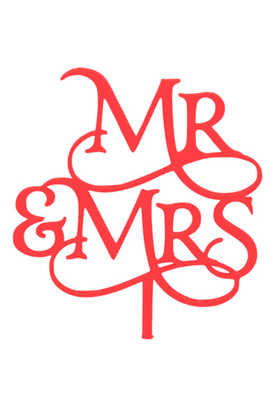 OEM Decoratiune topper tort nunta, Mr and Mrs, rosu 17 x 13.5 cm
