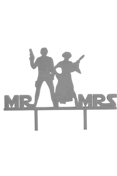 OEM Cake topper decoration, "MR AND MRS" galactic love STAR WARS model, 16 x 19.5 cm silver