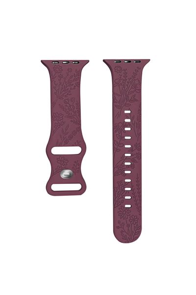 REDz Accessories Floral Print Strap, Silicone, For Apple Watch, Adjustable, Engraved, Burgundy - 44/45/46/49 Mm
