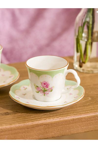 LC Waikiki Lcw Home Mixed Flower Printed 2-Person Porcelain Coffee Cup Set
