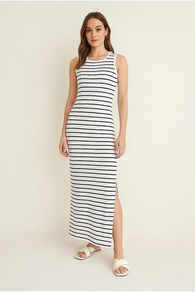 İYMES COLLECTİON Long knitted dress with striped slit