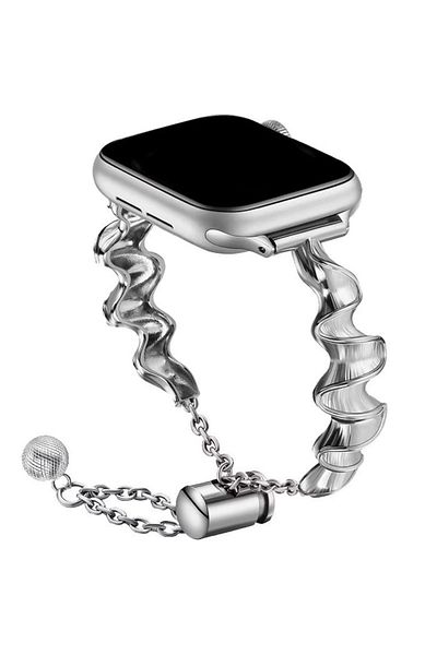 REDz Accessories Curea Serenity pentru Apple Watch, reglabilă, design modern cu valuri, metalică, argintie - 38/40/41 mm