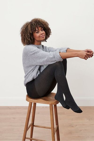 Tchibo Women Pull On Textured Tights, Black/grey