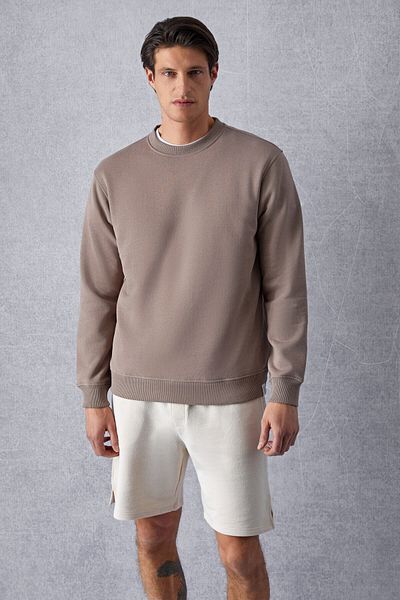 GRIMELANGE Adams Men's Soft Organic Cotton Regular Fit Mink Sweatshirt with Fleece Inside