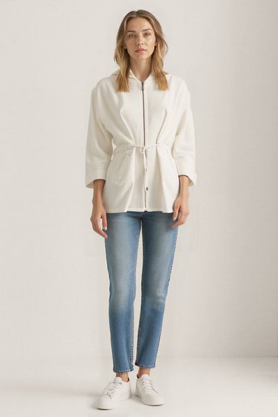 Vitrin Hooded Drawstring Waist Zippered Thin Jacket