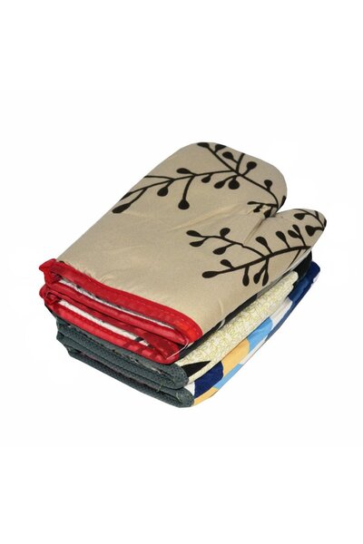 Happy family طقم قفازات مطبخ مقاومة للحرارة مكونة من أربع قطع