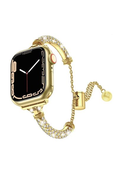 REDz Accessories Metal Strap For Apple Watch, Model With Chain/zirconia Crystals, Stainless Steel Gold - 38/40/41 Mm