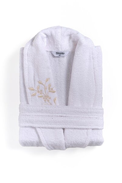 Minteks Жіночий халат розміру L, білий, з квітковим візерунком - Minteks Home