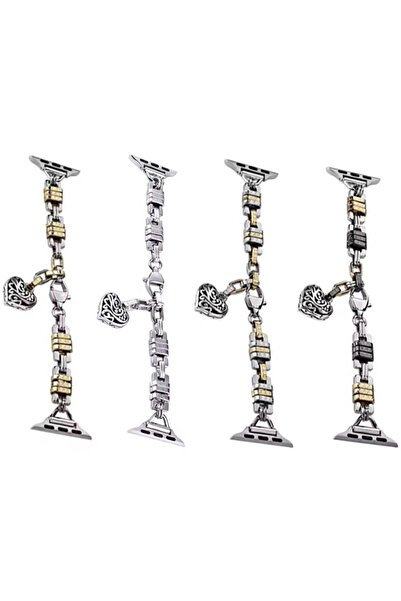 REDz Accessories Λουράκι Apple Watch, Vintage μενταγιόν σε σχήμα καρδιάς, μοντέρνα εμφάνιση, λεπτό, μεταλλικό, ασημί - 44/45/46/49 mm