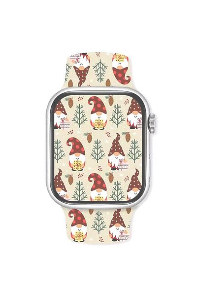 REDz Accessories Curea Gnomes and Gifts, Sport, pentru Apple Watch, design de Crăciun, silicon, crem - 38/40/41 mm