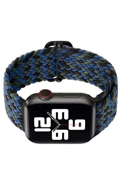 REDz Accessories Curea Solo Loop, elastică, Apple Watch, reglabilă, textilă, neagră/verde - 44/45/46/49 mm