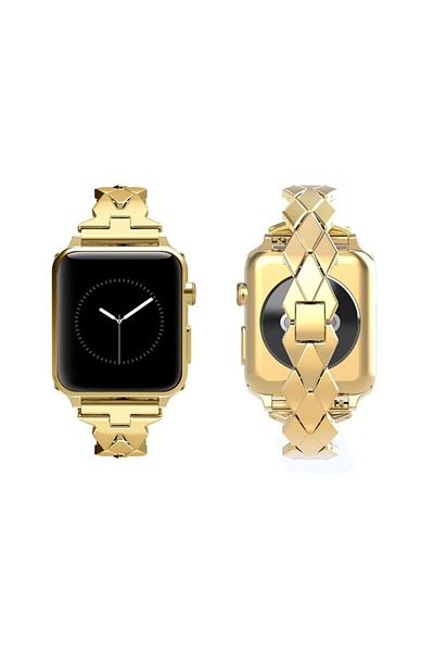 REDz Accessories Metal Strap For Apple Watch, Luxury Rhombus Model, Stainless Steel, Gold - 38/40/41 Mm