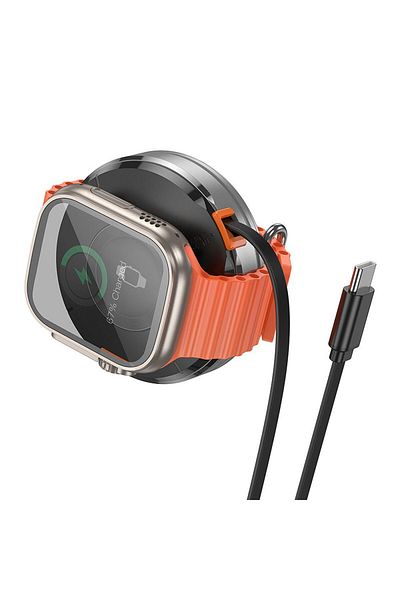 REDz Accessories Încărcător Magsafe pentru iPhone și Apple Watch, wireless, 2 în 1, cablu retractabil, Hoco CQ1815W, gri