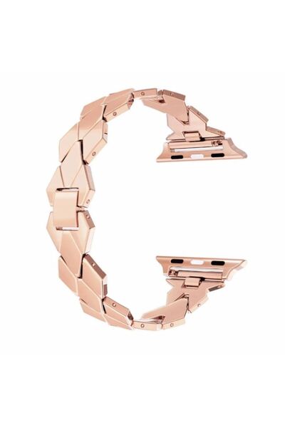 REDz Accessories Μεταλλικό λουράκι για Apple Watch, Πολυτελές μοντέλο ρόμβου, Ανοξείδωτο ατσάλι, Ροζ-Χρυσό - 44/45/46/49 mm