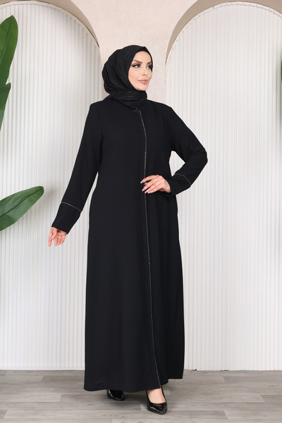 Tuğralı Tesettür Крепова лятна абая с камъни за облицовка