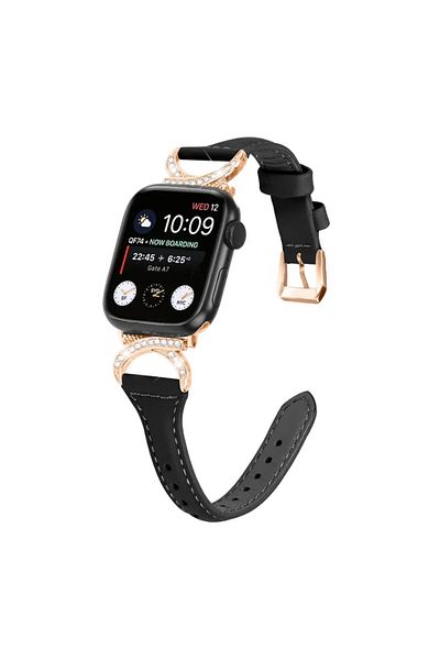 REDz Accessories Fashion Model Strap, Apple Watch, Rhinestones, Metal Clasp, Black - 44/45/46/49 Mm
