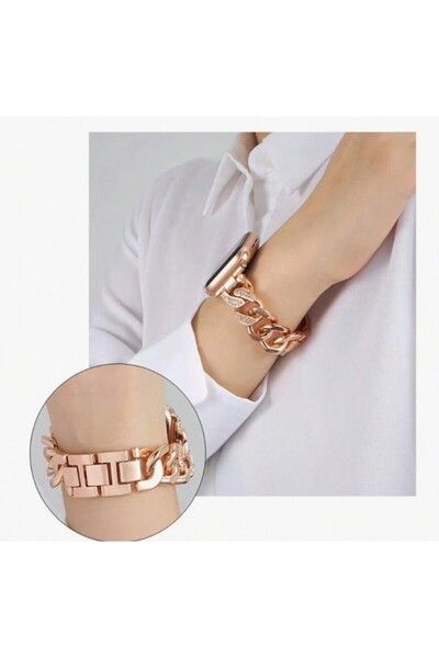 REDz Accessories Λουράκι για Apple Watch Look, Ανοξείδωτο Ατσάλι, Αλυσίδα/Κρίκοι με Κρύσταλλα, Ροζ Χρυσό - 38/40/41 mm