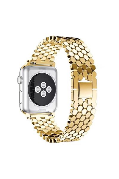 REDz Accessories Metal Link Strap For Apple Watch, Hexagon, Fashion, Gold - 38/40/41 Mm