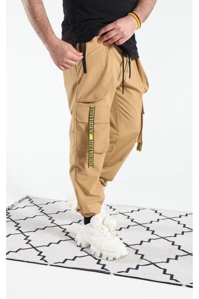 DAVID&GERENZO Παντελόνι Jogger από ύφασμα αλεξίπτωτο με λεπτομέρεια αξεσουάρ ρίγες