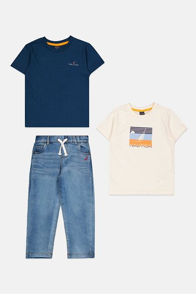 Nautica Toddlers Boy 3 Piece T-shirt And Jeans Set, Blue
