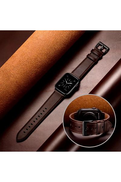 REDz Accessories Classic Charm Strap, For Apple Watch, Leather Effect, Adjustable, Dark Brown - 38/40/41 Mm